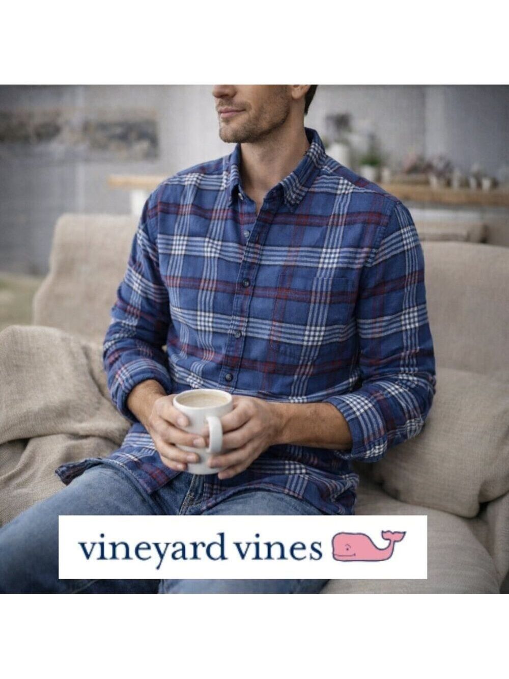 🐳 Vineyard Vines Slim Longshore Flannel Shirt – Men’s Medium - Picture 1 of 8